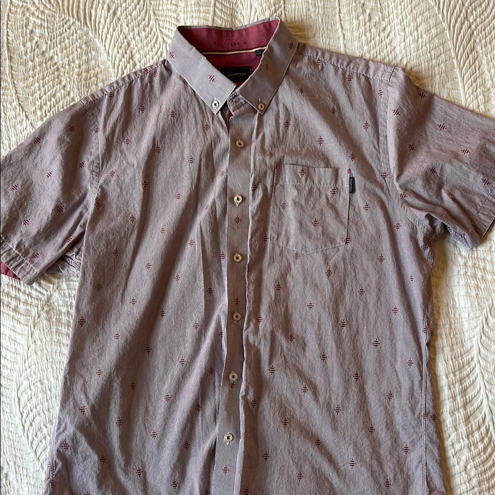 7 Diamonds Men's Casual Button-Down Shirt - Light Brown with Pink Accents